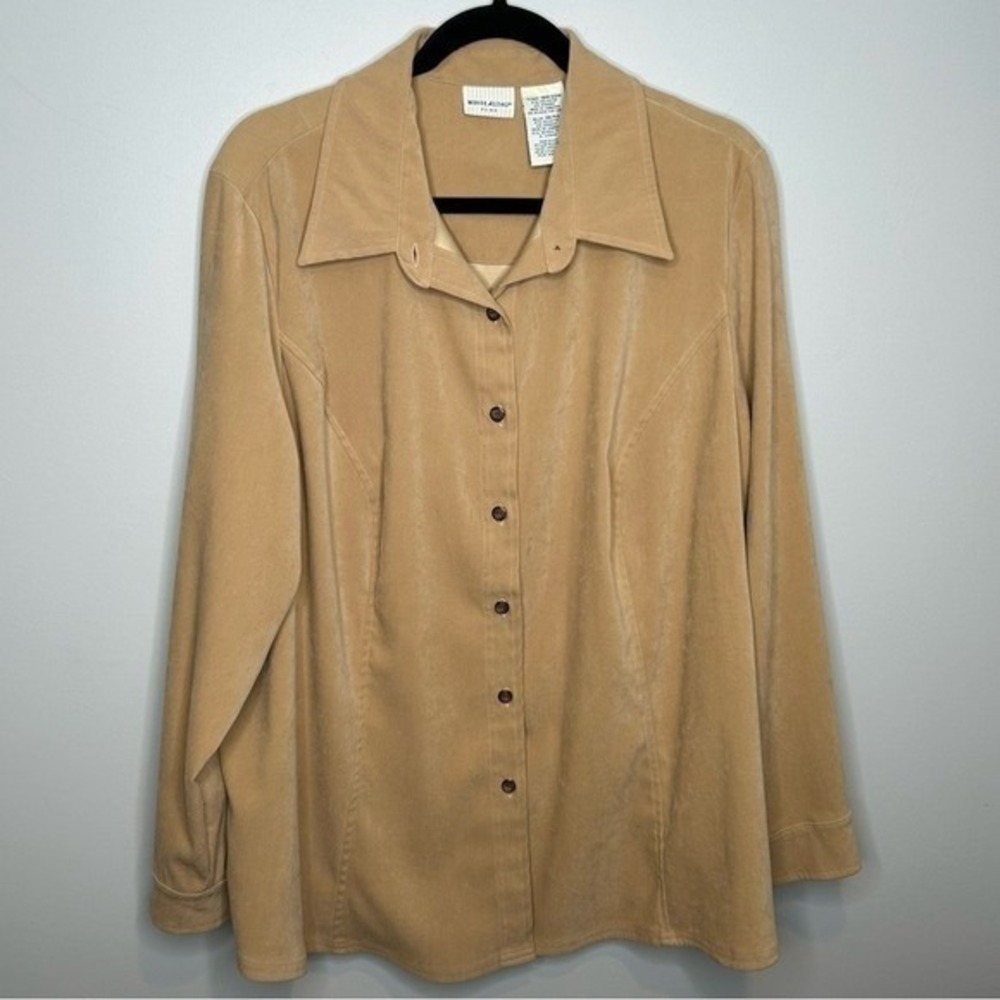 White Stag Plus Faux Suede Button Down Shirt Cappuccino Tan 18W/20W